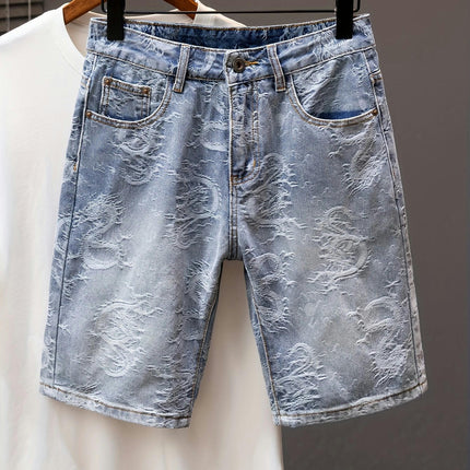 Men's Creative Pattern Print Denim Shorts For Daily Life, Casual Jorts For Males