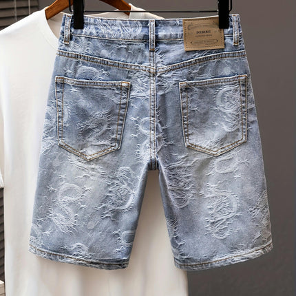 Men's Creative Pattern Print Denim Shorts For Daily Life, Casual Jorts For Males