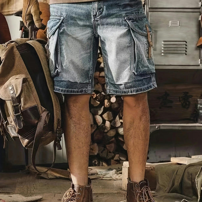 Men's Loose Solid Denim Shorts With Multi Pockets Jeans For Summer Outdoor Activities Jorts