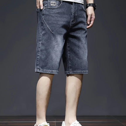 Men's Print Denim Shorts With Pockets, Casual Cotton Jorts For Summer Outdoor Activities