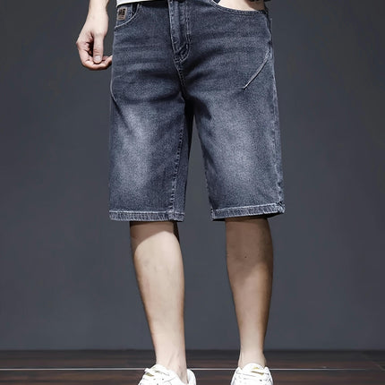 Men's Print Denim Shorts With Pockets, Casual Cotton Jorts For Summer Outdoor Activities