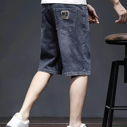 Men's Print Denim Shorts With Pockets, Casual Cotton Jorts For Summer Outdoor Activities