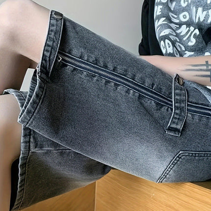 Summer Men Washed Straight Foot Quarter Pants, Simple Artistic Men Jeans, Side Zipper Design