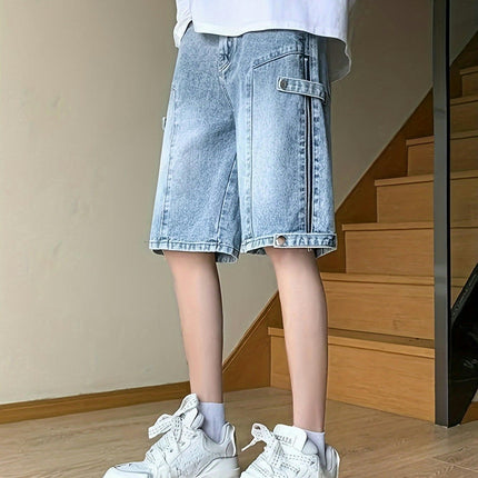 Summer Men Washed Straight Foot Quarter Pants, Simple Artistic Men Jeans, Side Zipper Design