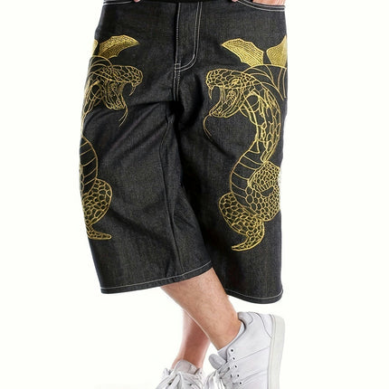 Men's Hip Hop Street Dance Party Embroidered Denim Shorts Straight Loose Shorts