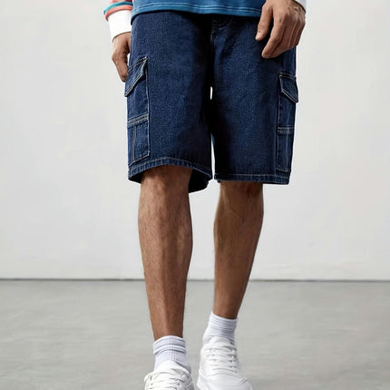 Flap Pockets Denim Shorts, Men's Casual Denim Shorts For Summer Jorts, Bermuda Shorts