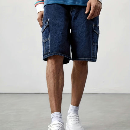 Flap Pockets Denim Shorts, Men's Casual Denim Shorts For Summer Jorts, Bermuda Shorts