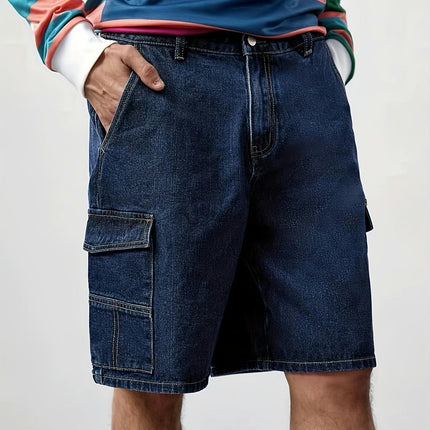 Flap Pockets Denim Shorts, Men's Casual Denim Shorts For Summer Jorts, Bermuda Shorts