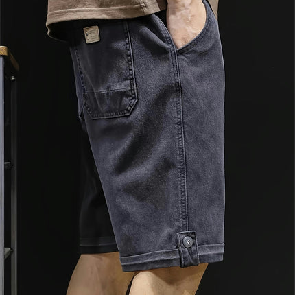 Men's Denim Shorts With Drawstring, Summer Mid-thigh Shorts, Soft & Breathable For Summer Casual