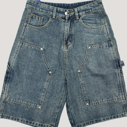 Men's Summer Casual Loose Fit Denim Shorts, Knee-Length Jorts With Pockets & Belt Detail