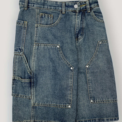 Men's Summer Casual Loose Fit Denim Shorts, Knee-Length Jorts With Pockets & Belt Detail