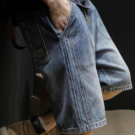 Men's Casual Denim Shorts Relaxed Fit Drawstring Jorts, Street Style Jean Shorts For Summer