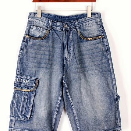 Men's Denim Shorts Multiple Pockets Plus Size Hip-hop Denim Shorts, Men's Loose Middle Pants