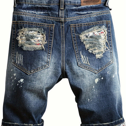 Men's Denim Shorts Multiple Pockets Men's Ripped Jean Short Distressed Straight Fit Shorts