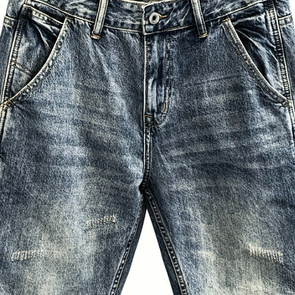 Men's Micro-elastic Summer Trend Holes In The Waist Straight Washed Five-point Denim Shorts