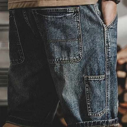 Men's Micro-elastic Summer Trend Holes In The Waist Straight Washed Five-point Denim Shorts