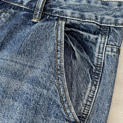 Men's Micro-elastic Summer Trend Holes In The Waist Straight Washed Five-point Denim Shorts