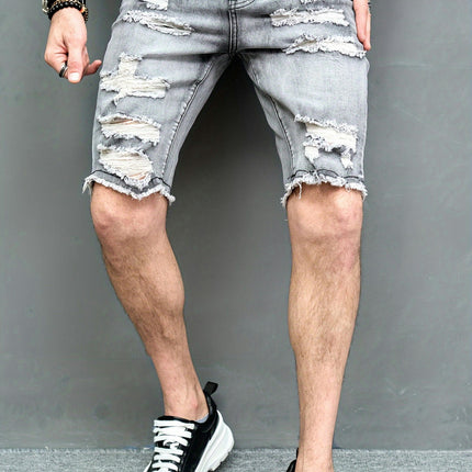 Men's Solid Skinny Fit Denim Shorts For Daily Life,Casual Jorts For Outdoor