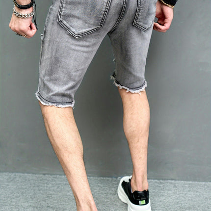 Men's Solid Skinny Fit Denim Shorts For Daily Life,Casual Jorts For Outdoor