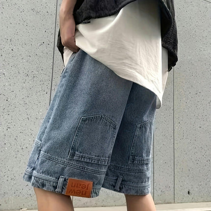 Men's Loose Solid Denim Shorts Casual Jorts With Pockets, For Summer Outdoor Activities