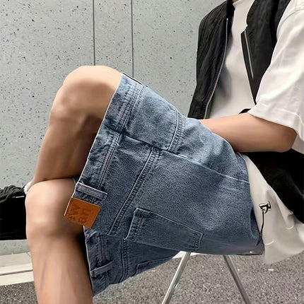 Men's Loose Solid Denim Shorts Casual Jorts With Pockets, For Summer Outdoor Activities