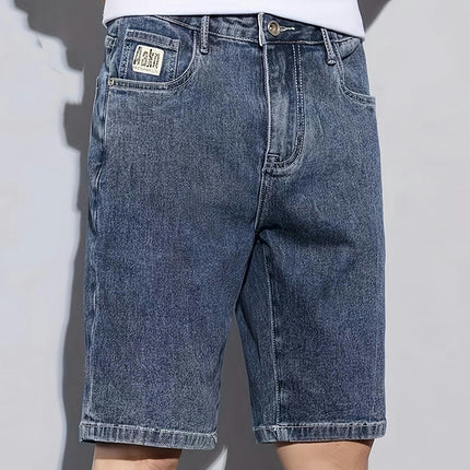 Men's Loose Print Denim Shorts With Pockets, Casual Cotton Jorts For Summer Outdoor Activities