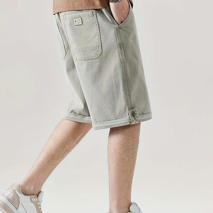 Men's Casual Drawstring Solid Denim Shorts With Pockets Jorts For Summer Outdoor Activities