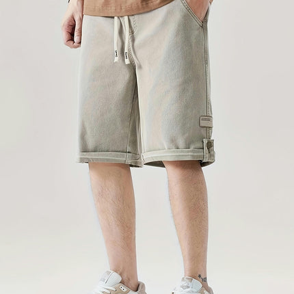 Men's Casual Drawstring Solid Denim Shorts With Pockets Jorts For Summer Outdoor Activities