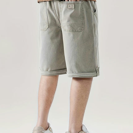 Men's Casual Drawstring Solid Denim Shorts With Pockets Jorts For Summer Outdoor Activities