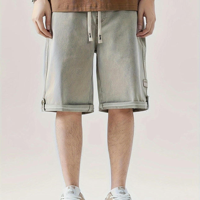 Men's Casual Drawstring Solid Denim Shorts With Pockets Jorts For Summer Outdoor Activities