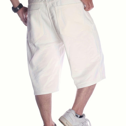 Men's Casual Denim Shorts Pure White Loose Plus Size Hip-hop Jeans Men's Cropped Shorts