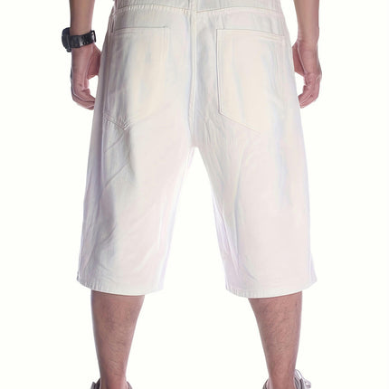 Men's Casual Denim Shorts Pure White Loose Plus Size Hip-hop Jeans Men's Cropped Shorts