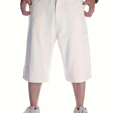 Men's Casual Denim Shorts Pure White Loose Plus Size Hip-hop Jeans Men's Cropped Shorts