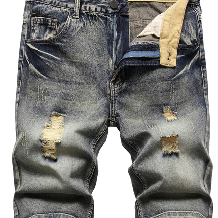 Ripped Denim Shorts, Men's Distressed Denim Shorts For Summer Jorts, Bermuda Shorts