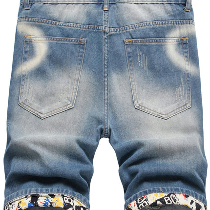 Ripped Denim Shorts, Men's Casual Straight Leg Street Style Distressed Denim Shorts For Summer