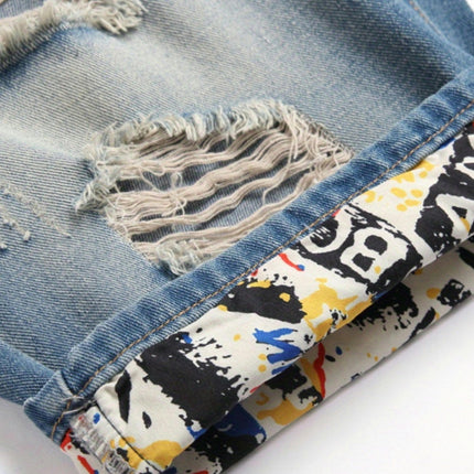 Ripped Denim Shorts, Men's Casual Straight Leg Street Style Distressed Denim Shorts For Summer