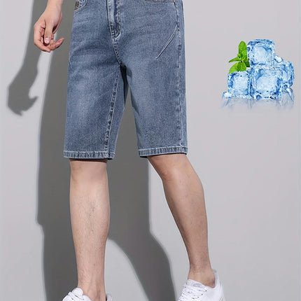 Men's Solid Denim Shorts Casual Cotton Blend Jorts With Pockets For Summer Outdoor Activities