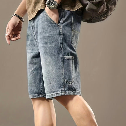 Men's Denim Shorts Casual All-in-one Summer Straight Leg Shorts With Pockets