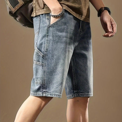 Men's Denim Shorts Casual All-in-one Summer Straight Leg Shorts With Pockets