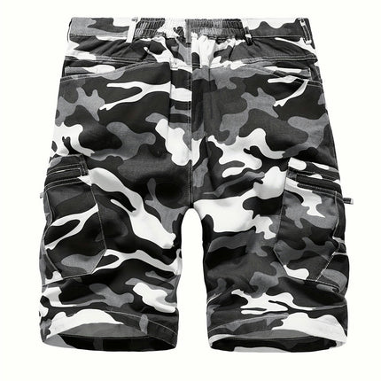 Camouflage Pattern Multi Pocket Denim Shorts, Men's Casual Loose Fit Shorts For Outdoor Jorts