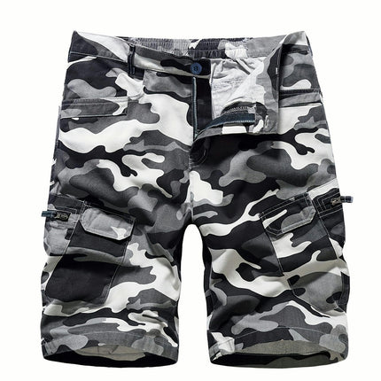 Camouflage Pattern Multi Pocket Denim Shorts, Men's Casual Loose Fit Shorts For Outdoor Jorts