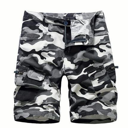 Camouflage Pattern Multi Pocket Denim Shorts, Men's Casual Loose Fit Shorts For Outdoor Jorts