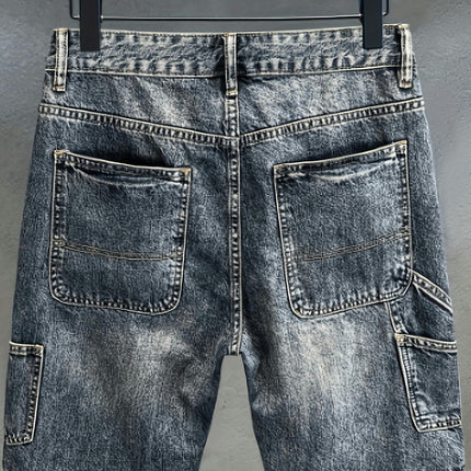 Men's Micro-elastic Summer Zipper Trend Hole In The Waist Five Straight Wash Jeans Shorts