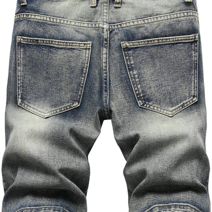 Men's Ripped Vintage Jean Shorts Micro-elastic Summer Zipper Shorts