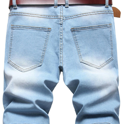 Men's Light Blue Stretch Jean Rripped Shorts Summer Shorts with Zipper