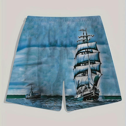 Men's 3D Retro Boat Pattern Print Beach Shorts Lightweight Shorts For Summer Holiday Beach Resorts