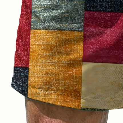 Men's Plaid Printed Casual Shorts, Quick-Dry Beach Shorts Elastic Waist With Drawstring Swim Trunk