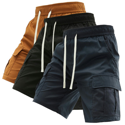 3pcs Men's Elastic Waist Cargo Shorts With Side Pockets For Summer Outdoor Leisure And Work