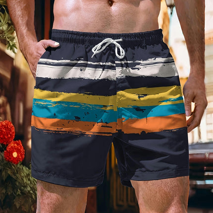 Men's Casual Striped Beach Shorts - Quick-Dry, Breathable Polyester, Machine Washable