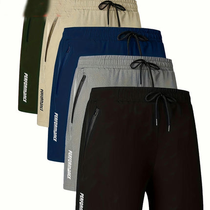 5pcs Men's Quick-Dry Breathable Shorts with Zipper Pockets - Casual Summer Wear, Multiple Colors